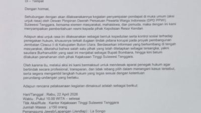 DPD PPWI SULTRA: Hari Ini Resmi Layangkan Surat Pemberitahuan Aksi Unjuk Rasa ke Mako Polresta Kendari